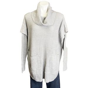 ALYA Cowlneck Poncho Knit Sweater Elbow Patches Light Gray Size S/M